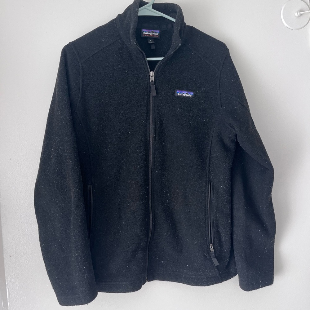 Patagonia black fleece synchilla full zip jacket with side pockets